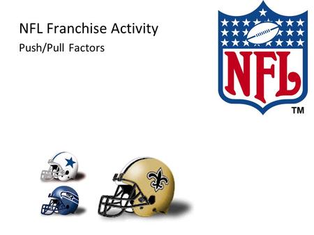 NFL Franchise Activity Push/Pull Factors. 1920 NFL Franchises Akron Professionals Buffalo All-Americans Canton Bulldogs Chicago Cardinals Chicago Tigers.