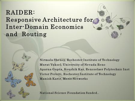 7 RAIDER: Responsive Architecture for Inter-Domain Economics and Routing.