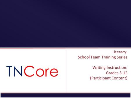 Literacy: School Team Training Series Writing Instruction: Grades 3-12 (Participant Content)
