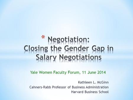 Yale Women Faculty Forum, 11 June 2014 Kathleen L. McGinn Cahners-Rabb Professor of Business Administration Harvard Business School.