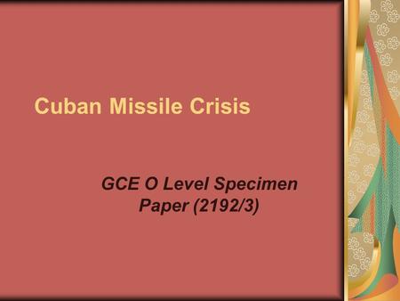 GCE O Level Specimen Paper (2192/3)