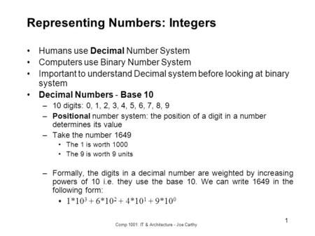 Representing Numbers: Integers