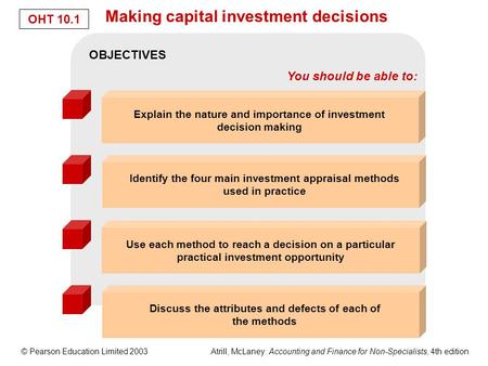 © Pearson Education Limited 2003 Atrill, McLaney: Accounting and Finance for Non-Specialists, 4th edition OHT 10.1 Making capital investment decisions.
