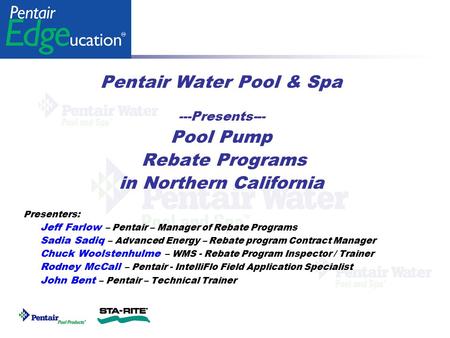 Pentair Water Pool & Spa Pool Pump Rebate Programs