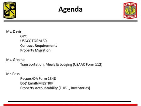 Agenda Ms. Davis GPC USACC FORM 60 Contract Requirements
