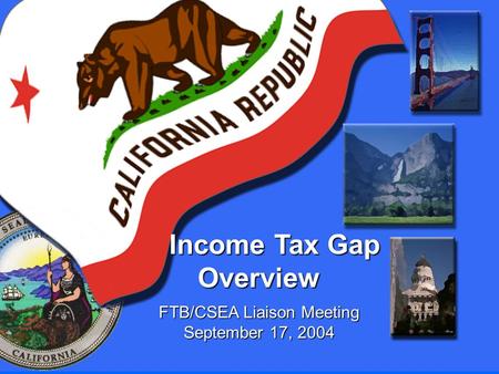 Income Tax Gap Overview Income Tax Gap Overview FTB/CSEA Liaison Meeting September 17, 2004.