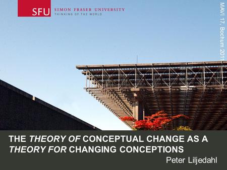 MAVI 17, Bochum 2011 THE THEORY OF CONCEPTUAL CHANGE AS A THEORY FOR CHANGING CONCEPTIONS Peter Liljedahl.