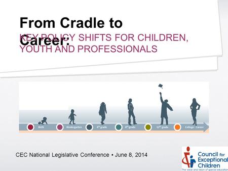 From Cradle to Career: KEY POLICY SHIFTS FOR CHILDREN, YOUTH AND PROFESSIONALS CEC National Legislative Conference ▪ June 8, 2014.