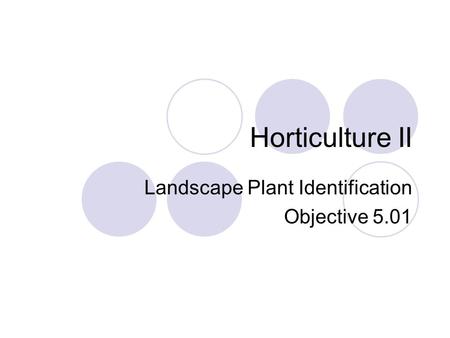 Horticulture II Landscape Plant Identification Objective 5.01.