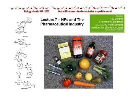 Lecture 7 – NPs and The Pharmaceutical Industry. Artemisinin Artemisinin treats multi-drug resistant strains of malaria. It is a sesquiterpene lactone.