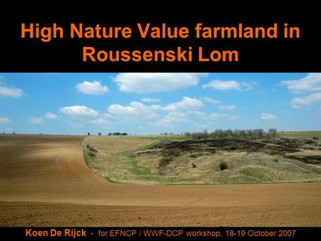 High Nature Value farmland in Roussenski Lom Koen De Rijck - for EFNCP / WWF-DCP workshop, 18-19 October 2007.
