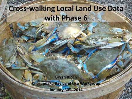 Cross-walking Local Land Use Data with Phase 6 Bryan Bloch Chesapeake Bay Land Use Workgroup January 30 th, 2014.