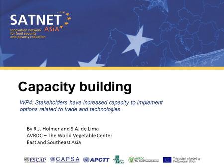 Capacity building WP4: Stakeholders have increased capacity to implement options related to trade and technologies By R.J. Holmer and S.A. de Lima AVRDC.