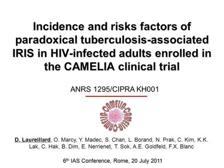 Incidence and risks factors of paradoxical tuberculosis-associated IRIS in HIV-infected adults enrolled in the CAMELIA clinical trial ANRS 1295/CIPRA KH001.