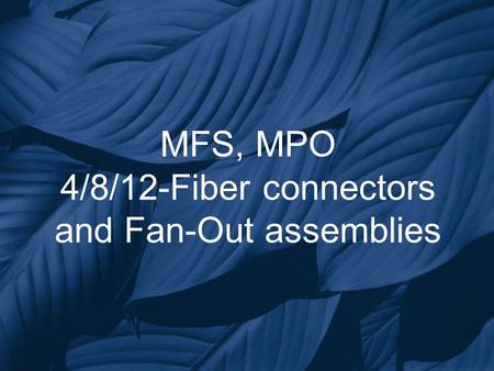 MFS, MPO 4/8/12-Fiber connectors and Fan-Out assemblies.