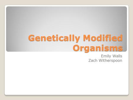 Genetically Modified Organisms Emily Walls Zach Witherspoon.