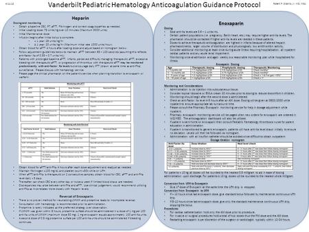 Vanderbilt Pediatric Hematology Anticoagulation Guidance Protocol Robert F. Sidonio, Jr. MD, MSc. 4/11/12 Enoxaparin Dosing Goal anti-Xa levels are 0.6.