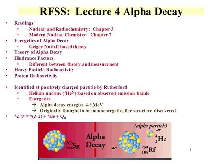 RFSS: Lecture 4 Alpha Decay
