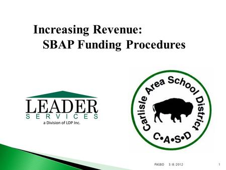 3/8/20121PASBO Increasing Revenue: SBAP Funding Procedures.
