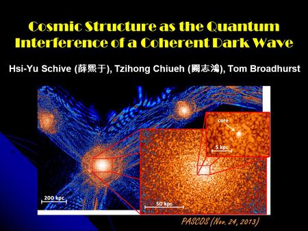 Cosmic Structure as the Quantum Interference of a Coherent Dark Wave Hsi-Yu Schive ( 薛熙于 ), Tzihong Chiueh ( 闕志鴻 ), Tom Broadhurst PASCOS (Nov. 24, 2013)