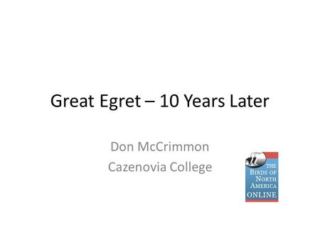 Great Egret – 10 Years Later Don McCrimmon Cazenovia College.