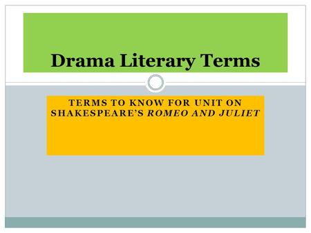 TERMS TO KNOW FOR UNIT ON SHAKESPEARE’S ROMEO AND JULIET Drama Literary Terms.