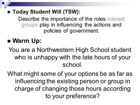 Today Student Will (TSW):