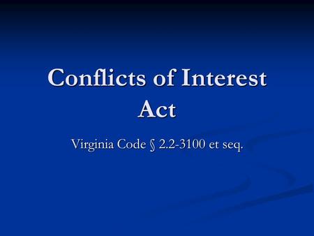 Conflicts of Interest Act
