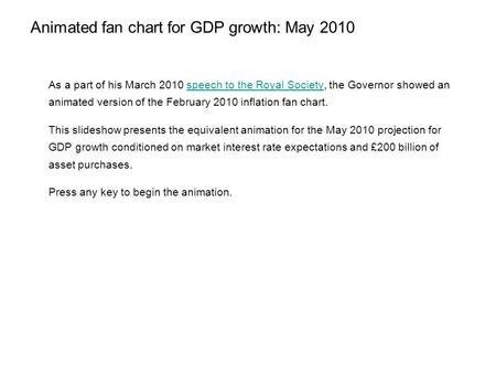 Animated fan chart for GDP growth: May 2010 As a part of his March 2010 speech to the Royal Society, the Governor showed an animated version of the February.