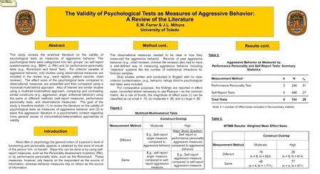 Abstract The Validity of Psychological Tests as Measures of Aggressive Behavior: A Review of the Literature E.M. Farrer & J.L. Mihura University of Toledo.