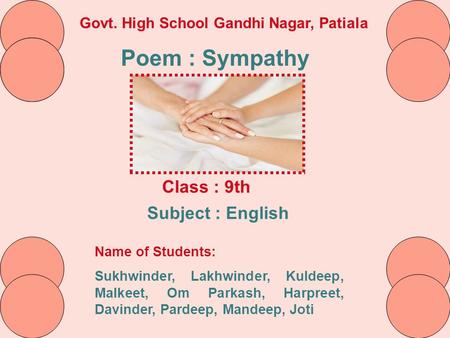 Poem : Sympathy Class : 9th Subject : English