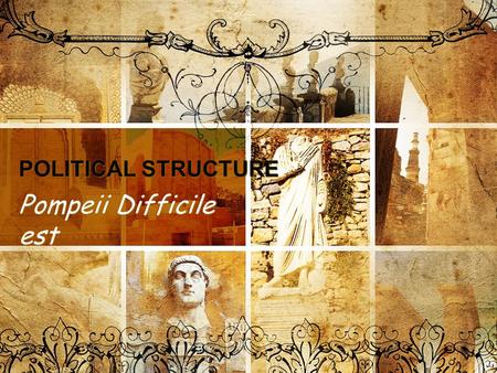 POLITICAL STRUCTURE Pompeii Difficile est. When asked to assist in the election of a friend’s son to the position of Decurion Cicero replied “At Rome.
