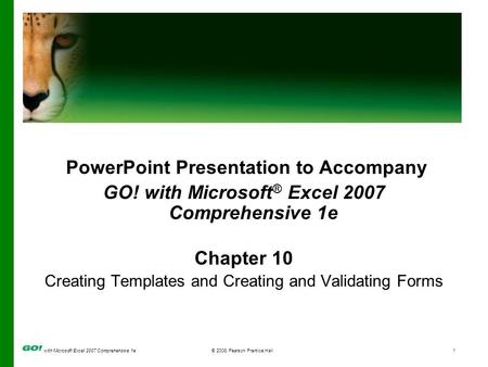 With Microsoft Excel 2007 Comprehensive 1e© 2008 Pearson Prentice Hall1 PowerPoint Presentation to Accompany GO! with Microsoft ® Excel 2007 Comprehensive.