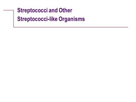Streptococci and Other Streptococci-like Organisms