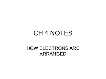 CH 4 NOTES HOW ELECTRONS ARE ARRANGED. ELECTROMAGNETIC SPECTRUM Includes : –Gamma rays –Xrays –Ultraviolet –Visible –Infrared –Microwaves –Radio waves.