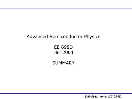 Advanced Semiconductor Physics