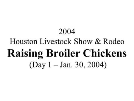 2004 Houston Livestock Show & Rodeo Raising Broiler Chickens (Day 1 – Jan. 30, 2004)