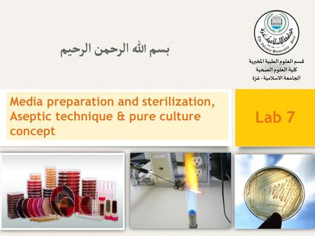 Media preparation and sterilization, Aseptic technique & pure culture concept Lab 7.