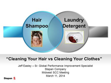 Hair Shampoo Laundry Detergent “Cleaning Your Hair vs Cleaning Your Clothes” Jeff Easley – Sr. Global Performance Improvement Specialist Stepan Company.