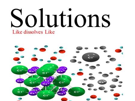 Solutions Like dissolves Like. Describe the terms electronegativity and polarity Explain the solution process of simple ionic and covalent compounds Include: