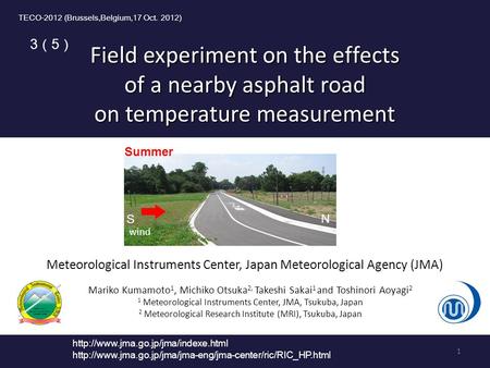 Field experiment on the effects of a nearby asphalt road on temperature measurement Mariko Kumamoto 1, Michiko Otsuka 2, Takeshi Sakai 1 and Toshinori.