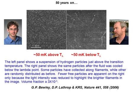 The left panel shows a suspension of hydrogen particles just above the transition temperature. The right panel shows the same particles after the fluid.