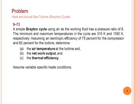 Problem Ideal and Actual Gas-Turbine (Brayton) Cycles 9–73