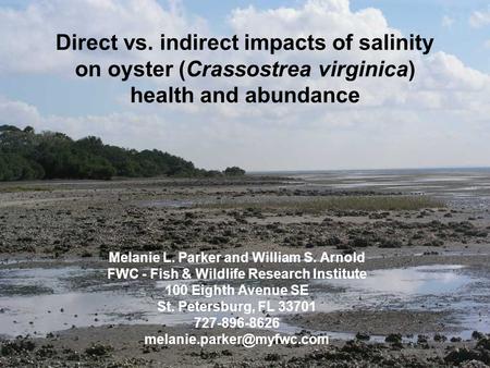 Direct vs. indirect impacts of salinity on oyster (Crassostrea virginica) health and abundance Melanie L. Parker and William S. Arnold FWC - Fish & Wildlife.