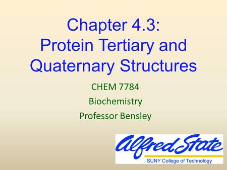 Chapter 4.3: Protein Tertiary and Quaternary Structures CHEM 7784 Biochemistry Professor Bensley.