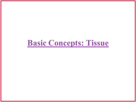 Basic Concepts: Tissue. General Terms Anatomy: The study of the structure of an organism Physiology: The study of the function of the living organism.