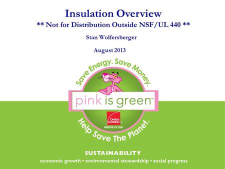 Stan Wolfersberger August 2013 Insulation Overview ** Not for Distribution Outside NSF/UL 440 **