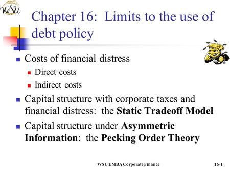 Chapter 16: Limits to the use of debt policy