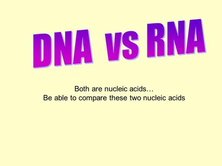 Both are nucleic acids… Be able to compare these two nucleic acids.