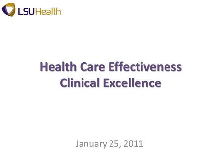 Health Care Effectiveness Clinical Excellence January 25, 2011.